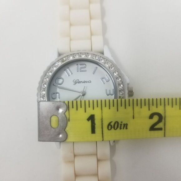 Geneva Platinum 6886 Watch Rhinestone Bezel Cream Silicone Band Stainless Steel - Picture 11 of 12